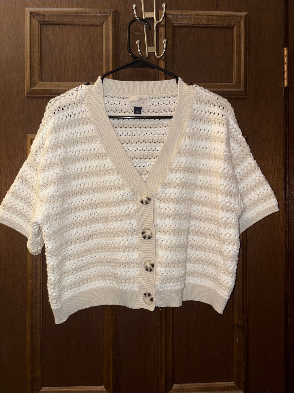 White Short-Sleeve Knit Cardigan Sweater